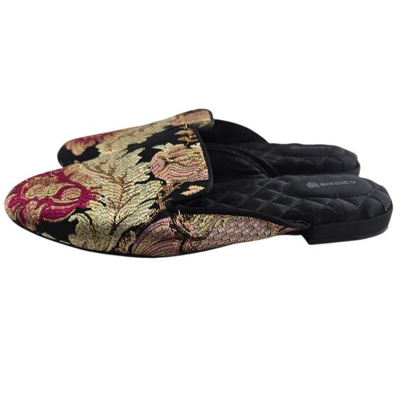Birdies Flats Womens 8 Phoebe Floral Jacquard Mules Asian Black Gold Retro Glam - Picture 4 of 9
